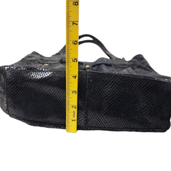 Cole Haan Women's Black Shoulder Bag Shiny Snake Skin Drawstring - Picture 13 of 16